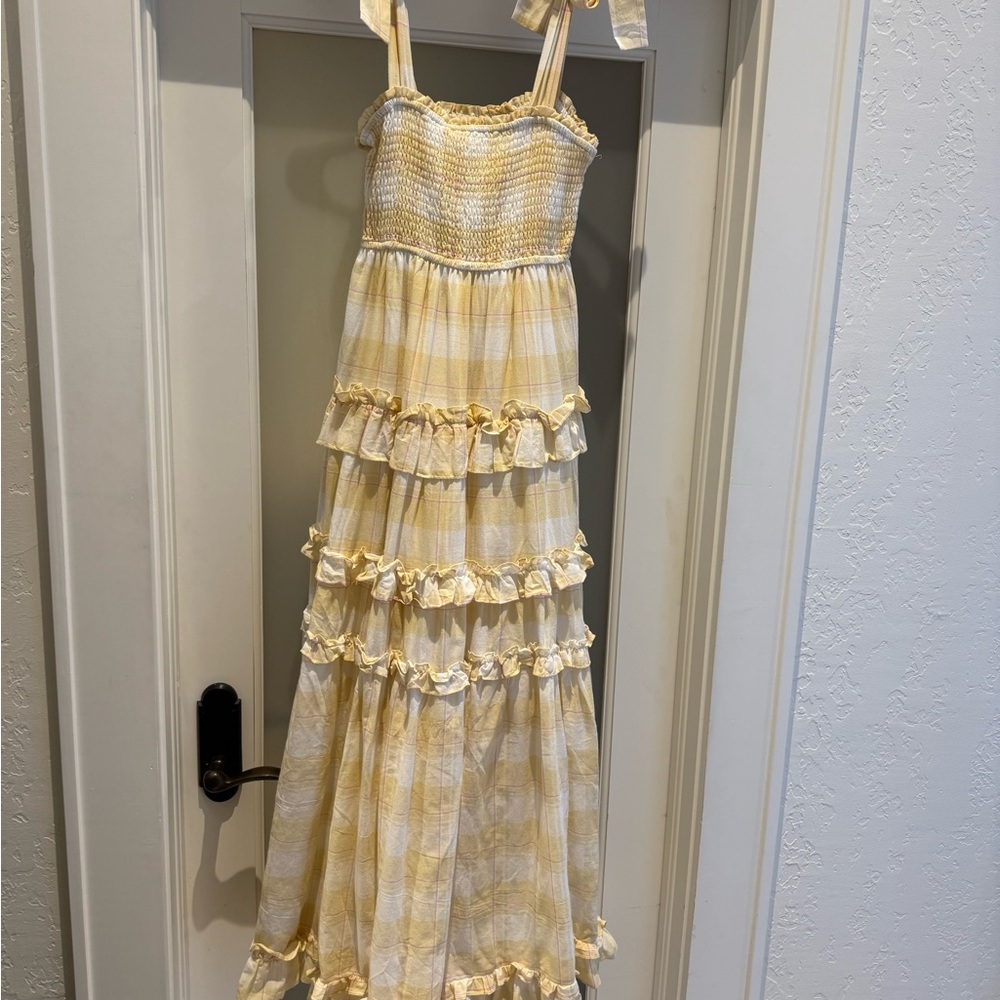 Yellow Plaid Ruffle Maxi Dress